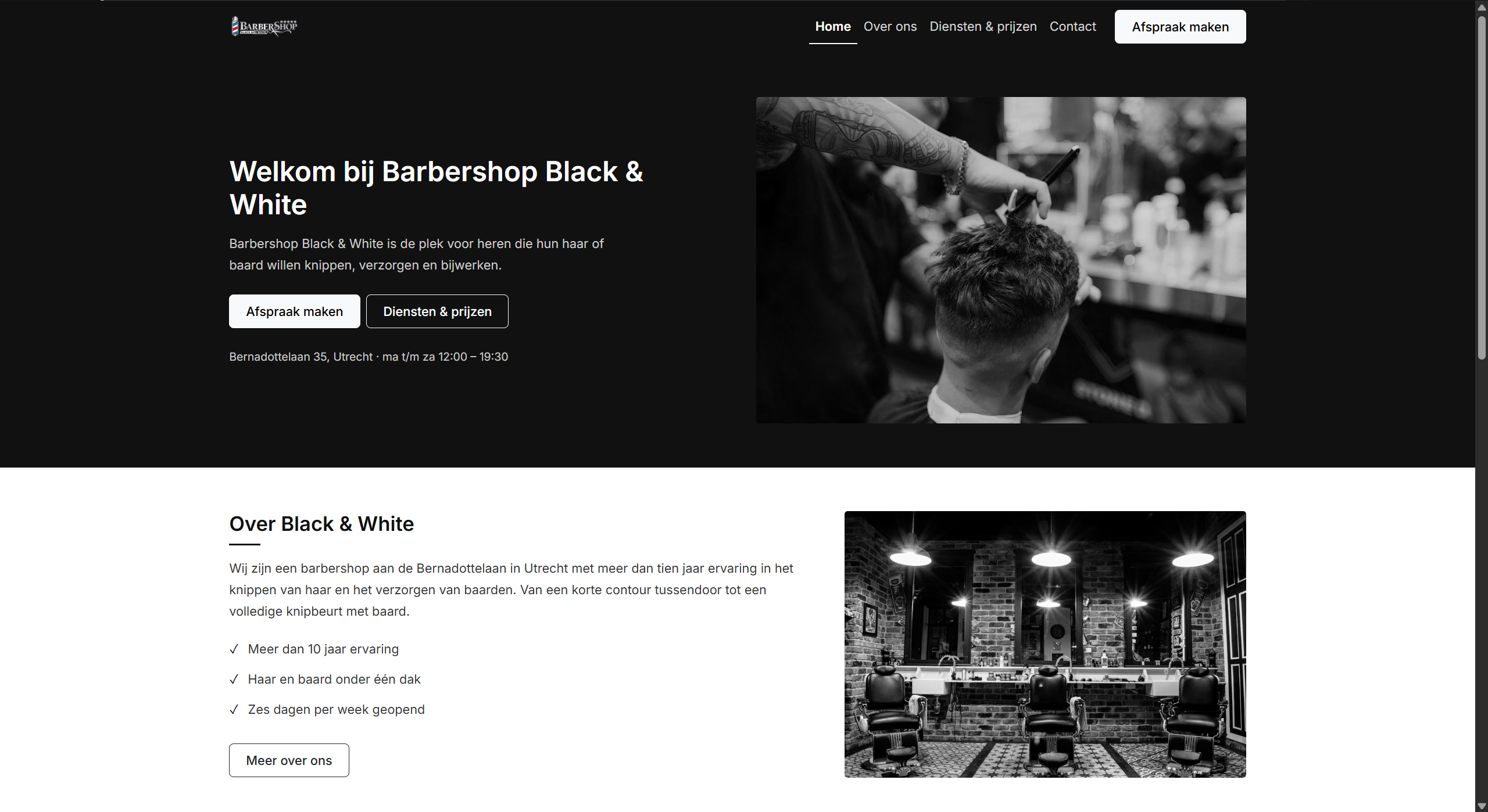 Screenshot van de kapperszaak demo website